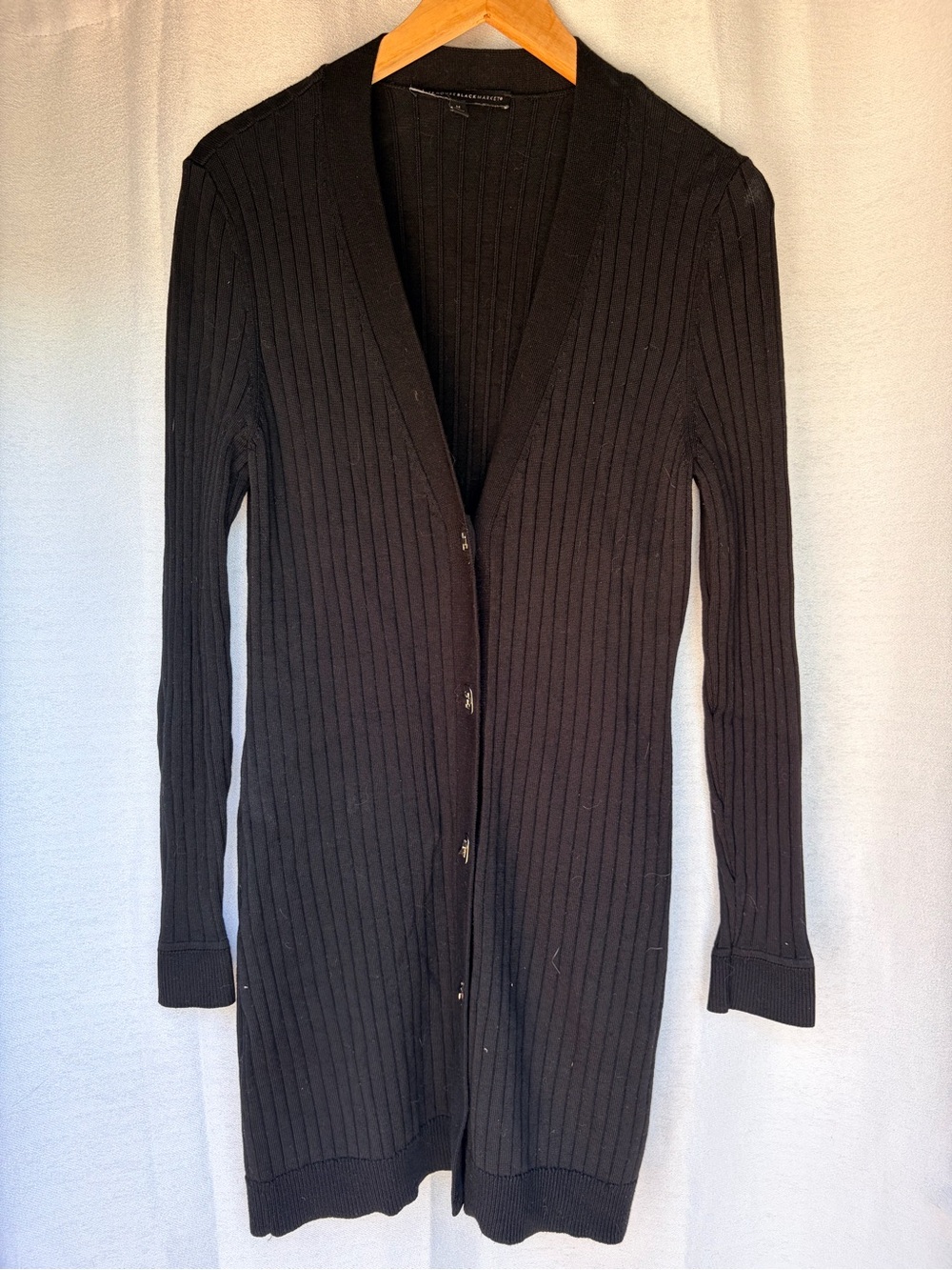 White House Black Market Black Ribbed Long Button-Front Cardigan